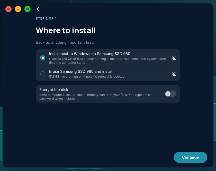 Kulan Installer’s Where to install step, offering to install next to Windows